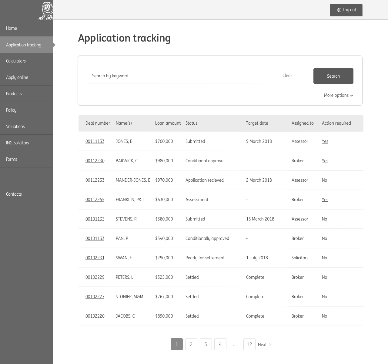 Clickable prototype screens