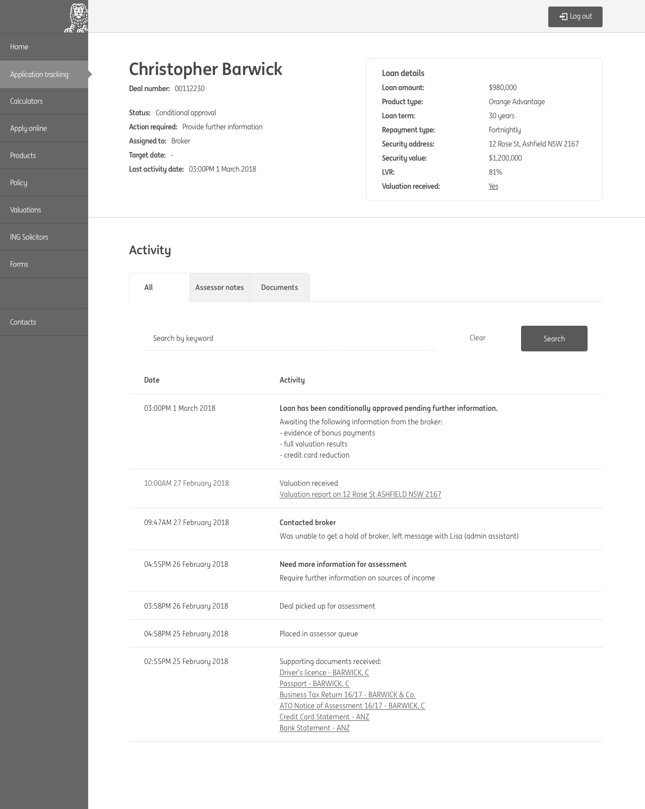 Clickable prototype screens