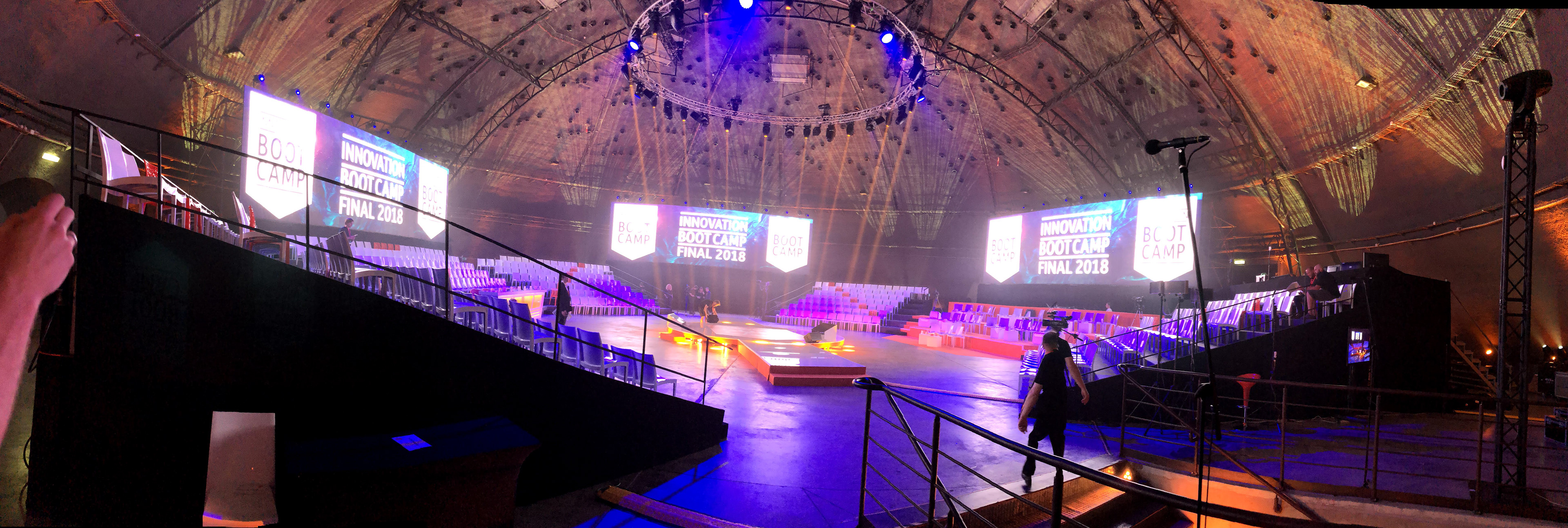 Seeing the stage for the first time — a large arena in Krakow with ING bootcamp branding