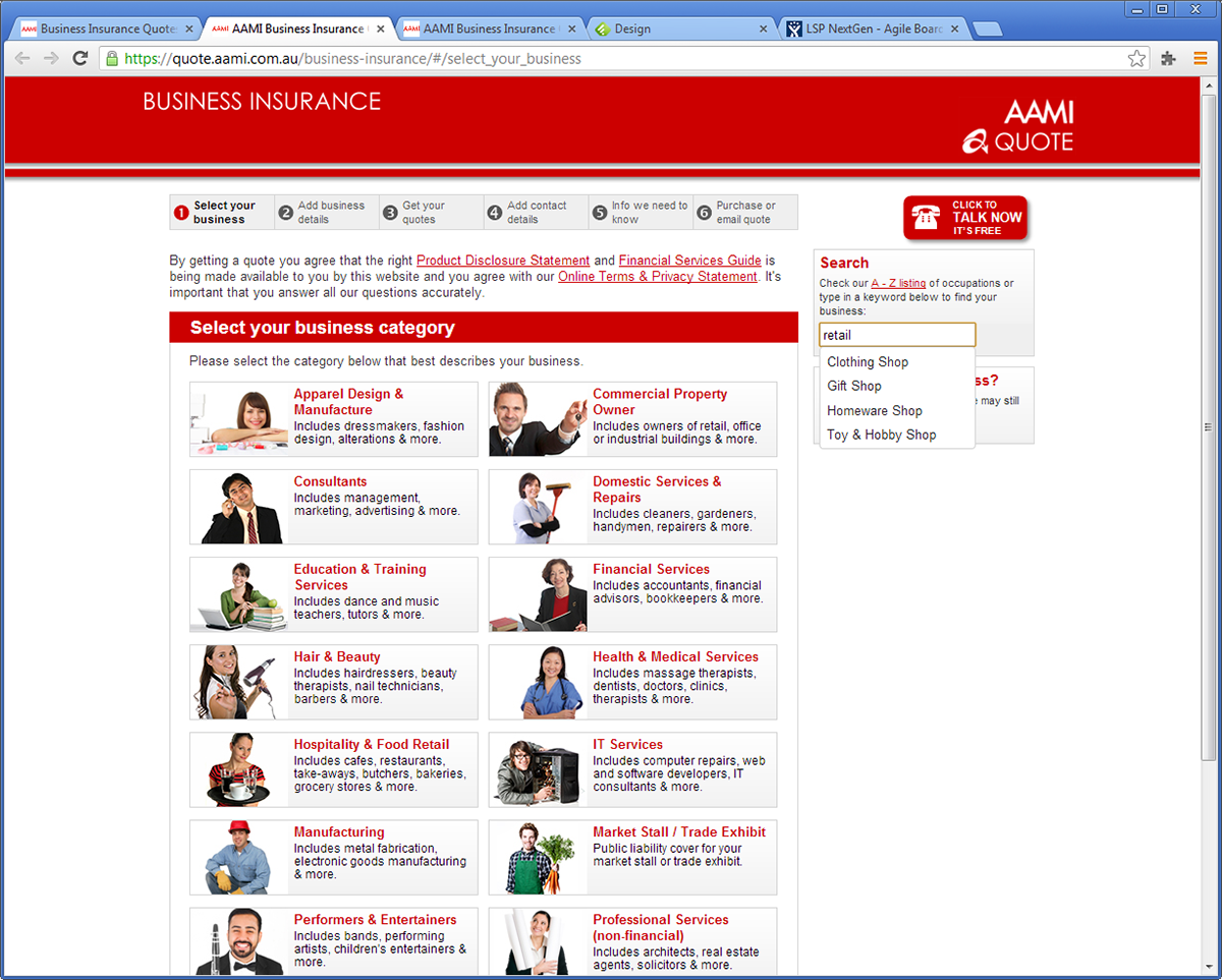GIO Workers Compensation Online — ANZSIC search interface