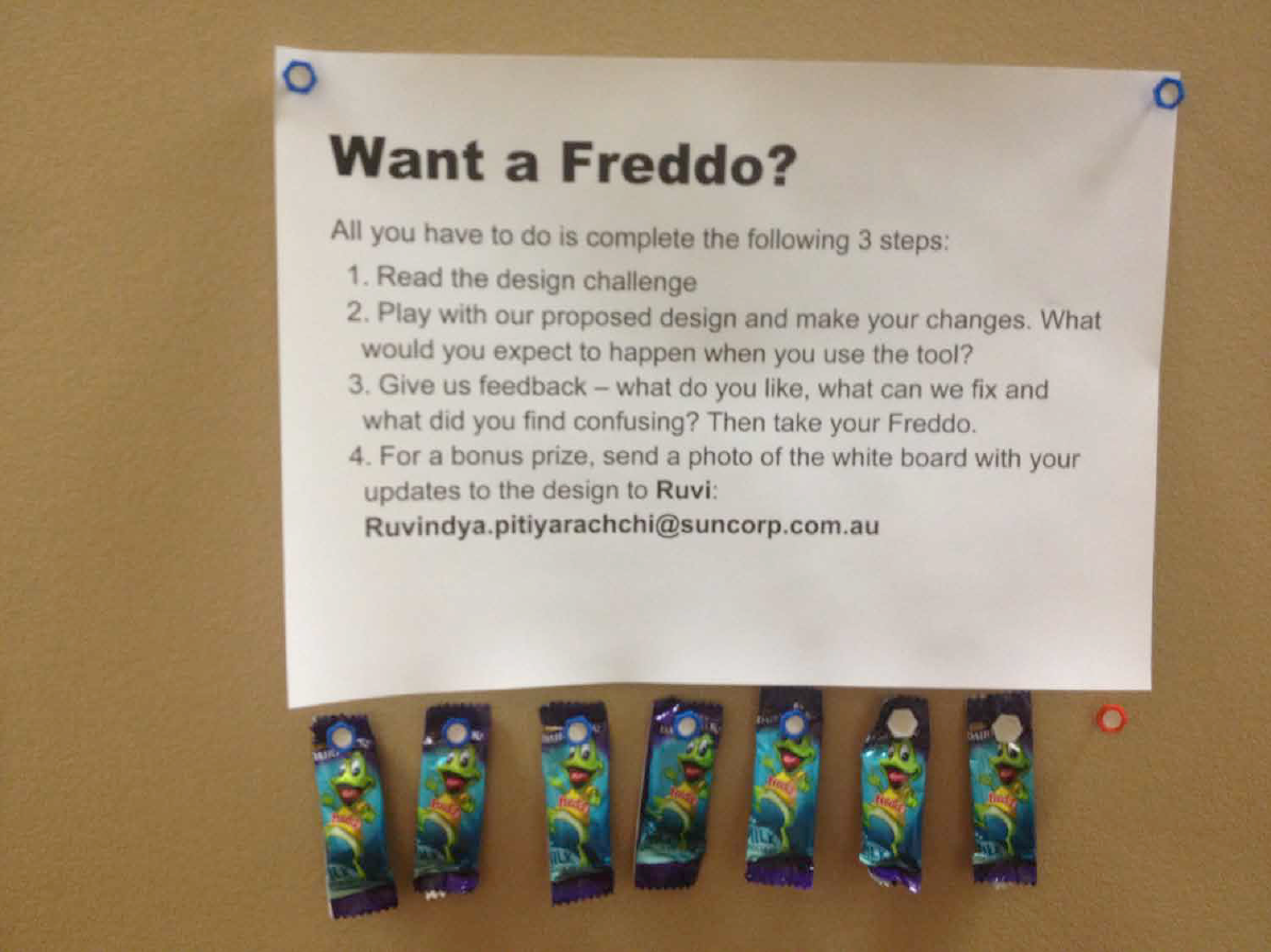 'Want a Freddo?' incentive poster for the interactive design wall activity