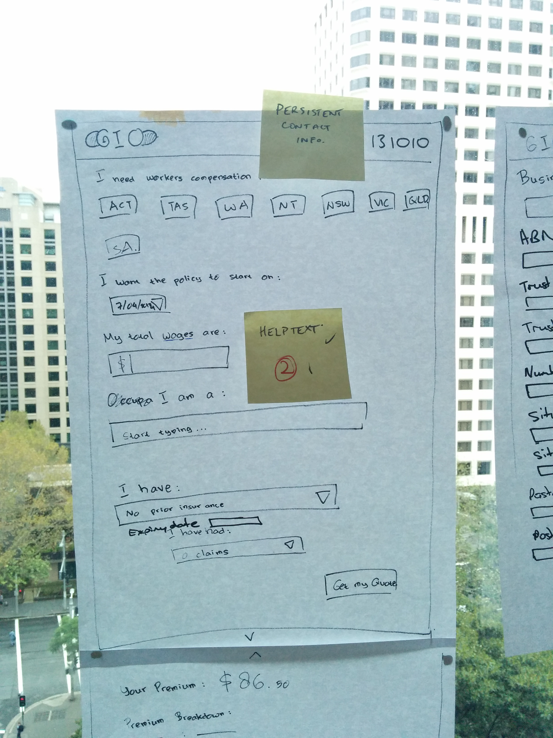 Evolution of the Workers Compensation design — from sketch to wireframe to production