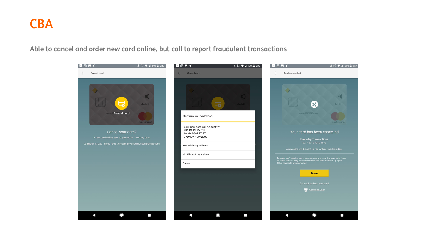 Competitor example CBA mobile journey comparison