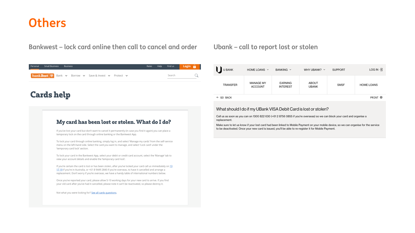 Other competitor examples for reporting lost cards