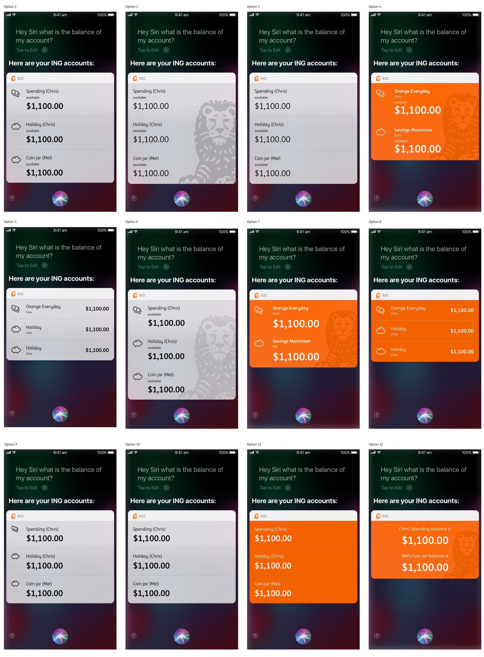 Mid-stage Siri balance iterations testing component layout and account information display